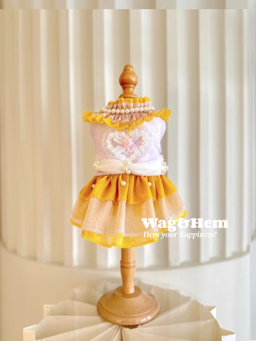 (度身訂製)「蜜黃紫夢」高級寵物禮服裙 |寵物婚禮|高端布料【UT系列】