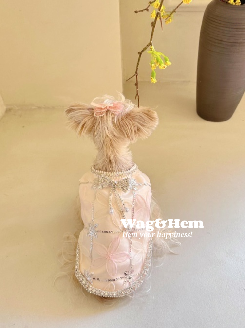 (度身訂製)「粉鑽蝶戀」高級寵物禮服裙 |寵物婚禮|高端布料【UT系列】