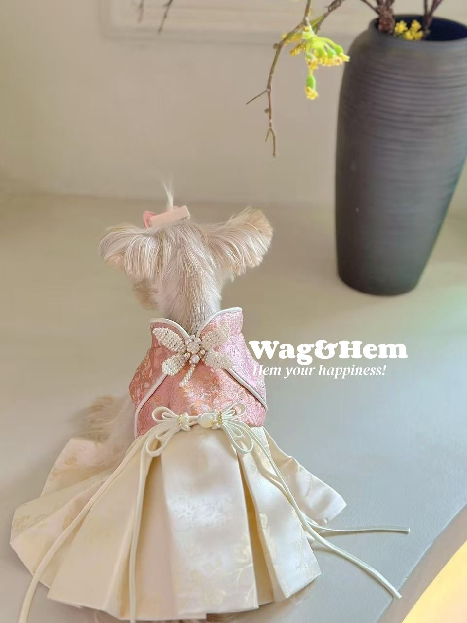 (度身訂製)「粉緹珠蜓」高級寵物禮服裙|寵物婚禮|高端布料【UT系列】