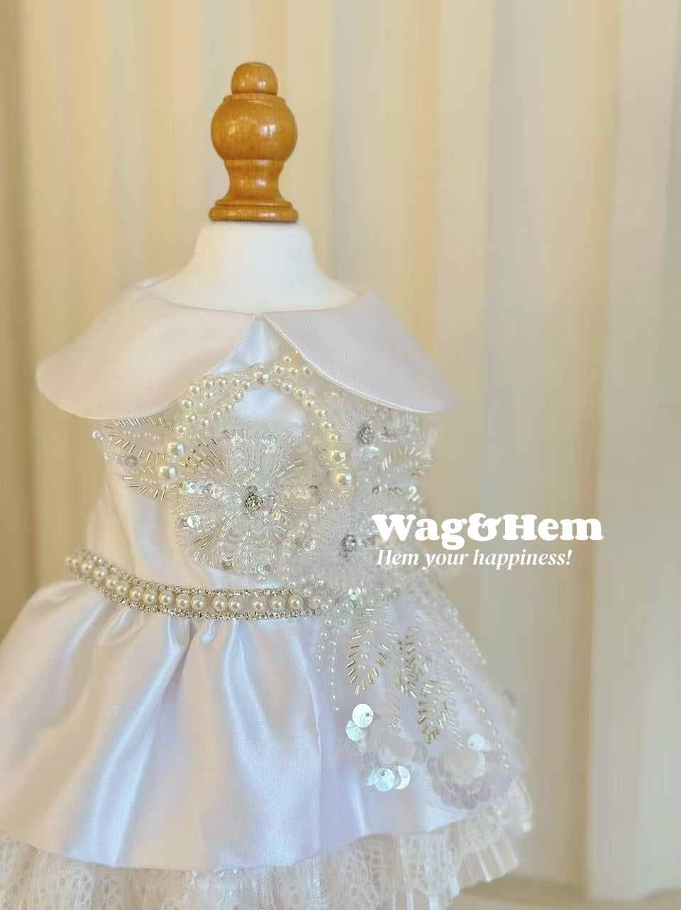 (Sob medida)Vestido de luxo para pets "Pérolas e Brilhos Prateados"|Casamento de pets|Tecido premium【Série UT】