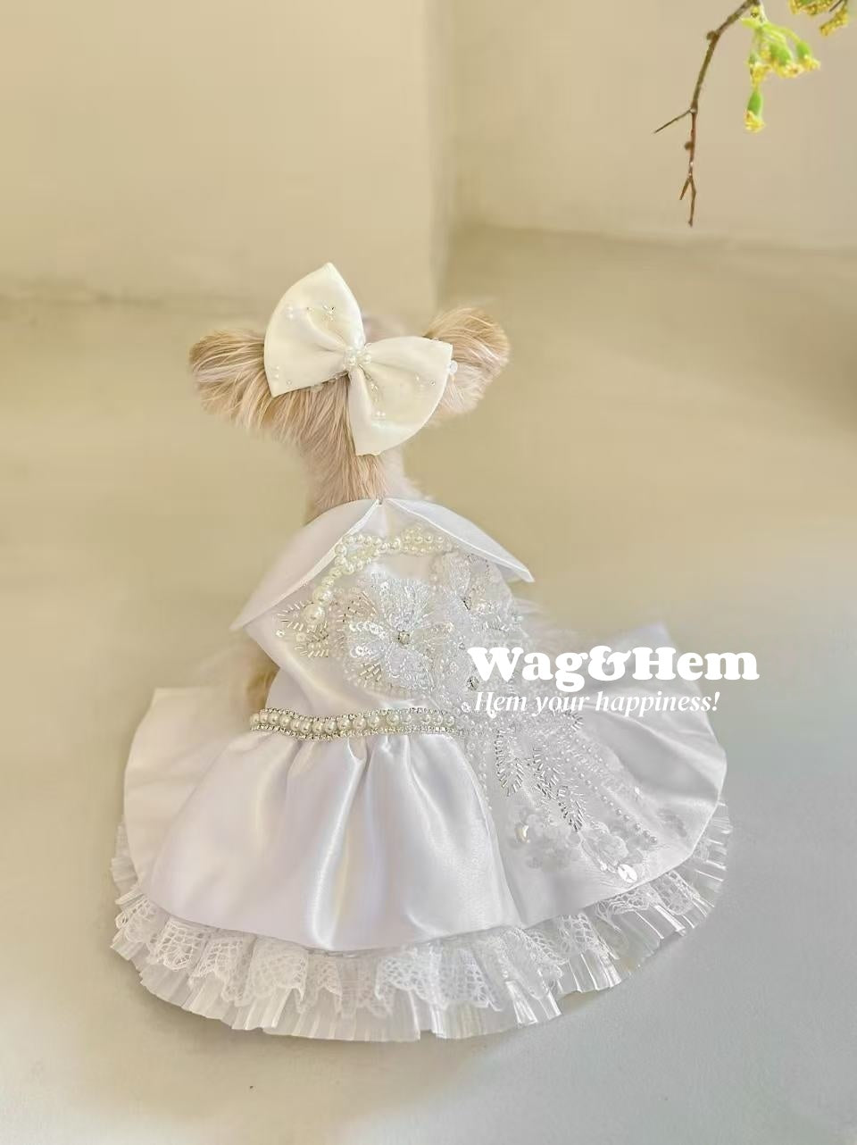 (Sob medida)Vestido de luxo para pets "Pérolas e Brilhos Prateados"|Casamento de pets|Tecido premium【Série UT】