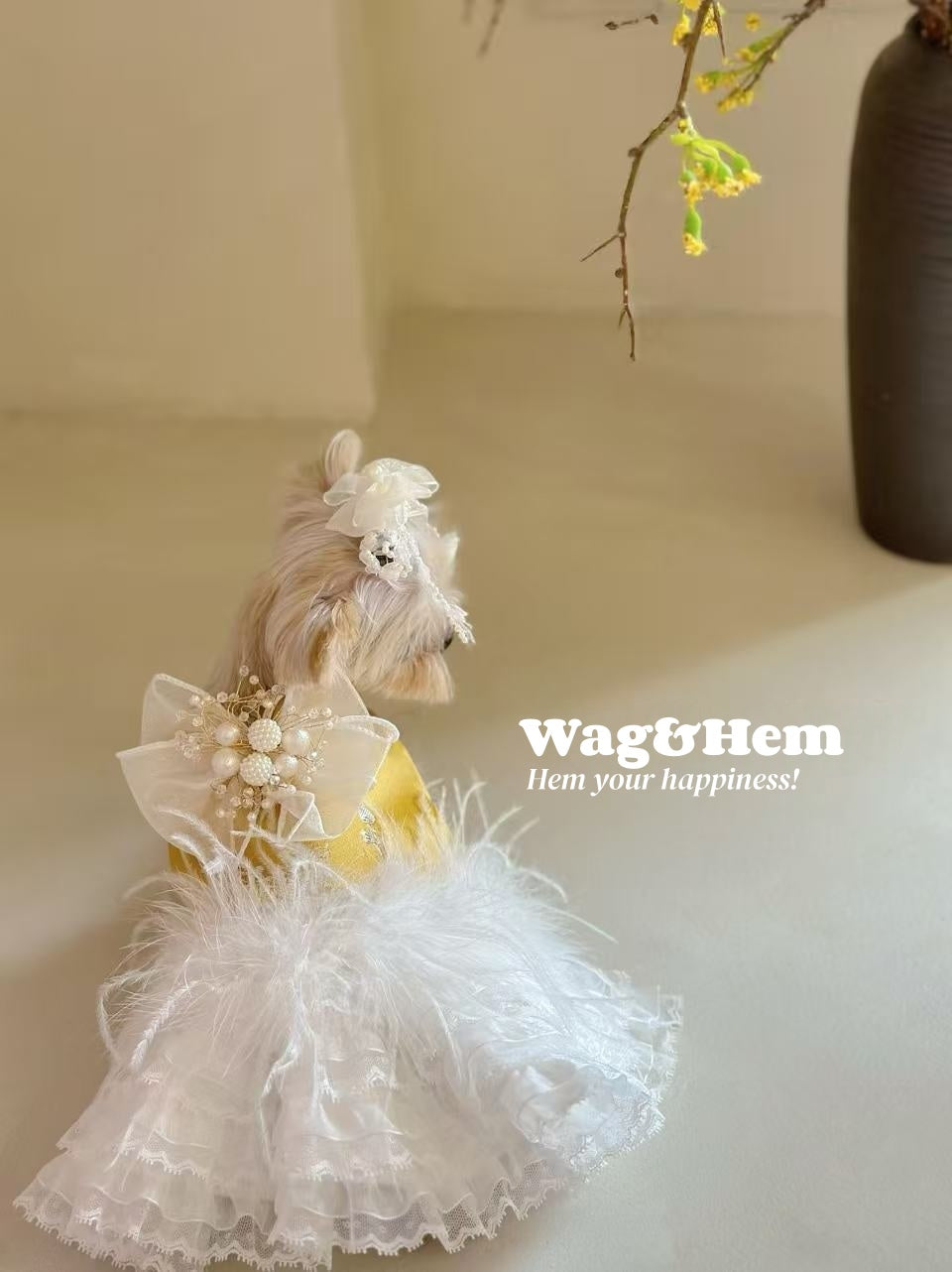 (Hecho a medida)Vestido de gala para mascotas "Mariposa de plumas"|Bodas de mascotas|Tela de alta gama【Serie UT】