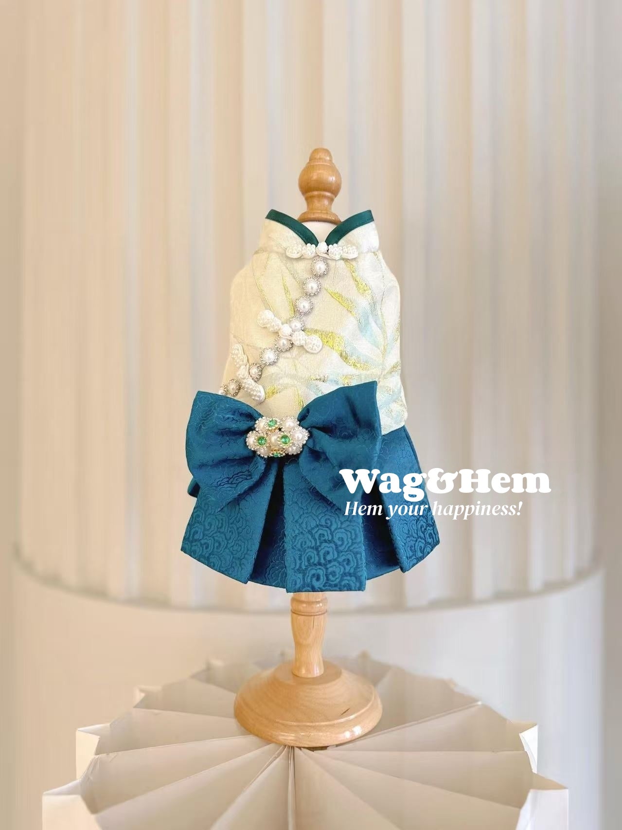 (度身訂製)「金竹珠緞」高級寵物禮服裙|寵物婚禮|高端布料【UT系列】