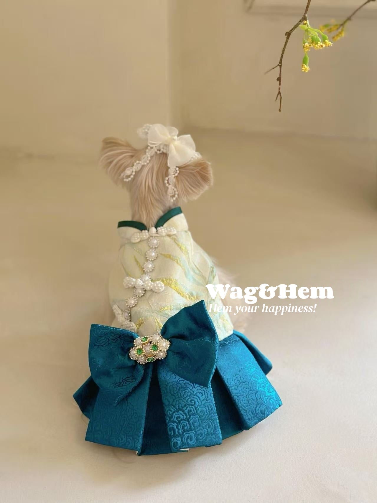 (度身訂製)「金竹珠緞」高級寵物禮服裙|寵物婚禮|高端布料【UT系列】