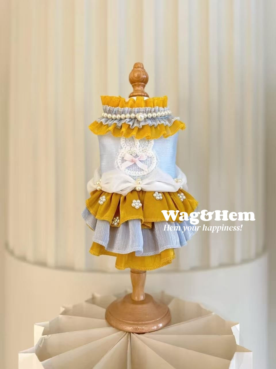 (Hecho a medida)Vestido de gala para mascotas "Perlas azul y amarillo"|Bodas para mascotas|Tela de alta gama【Serie UT】