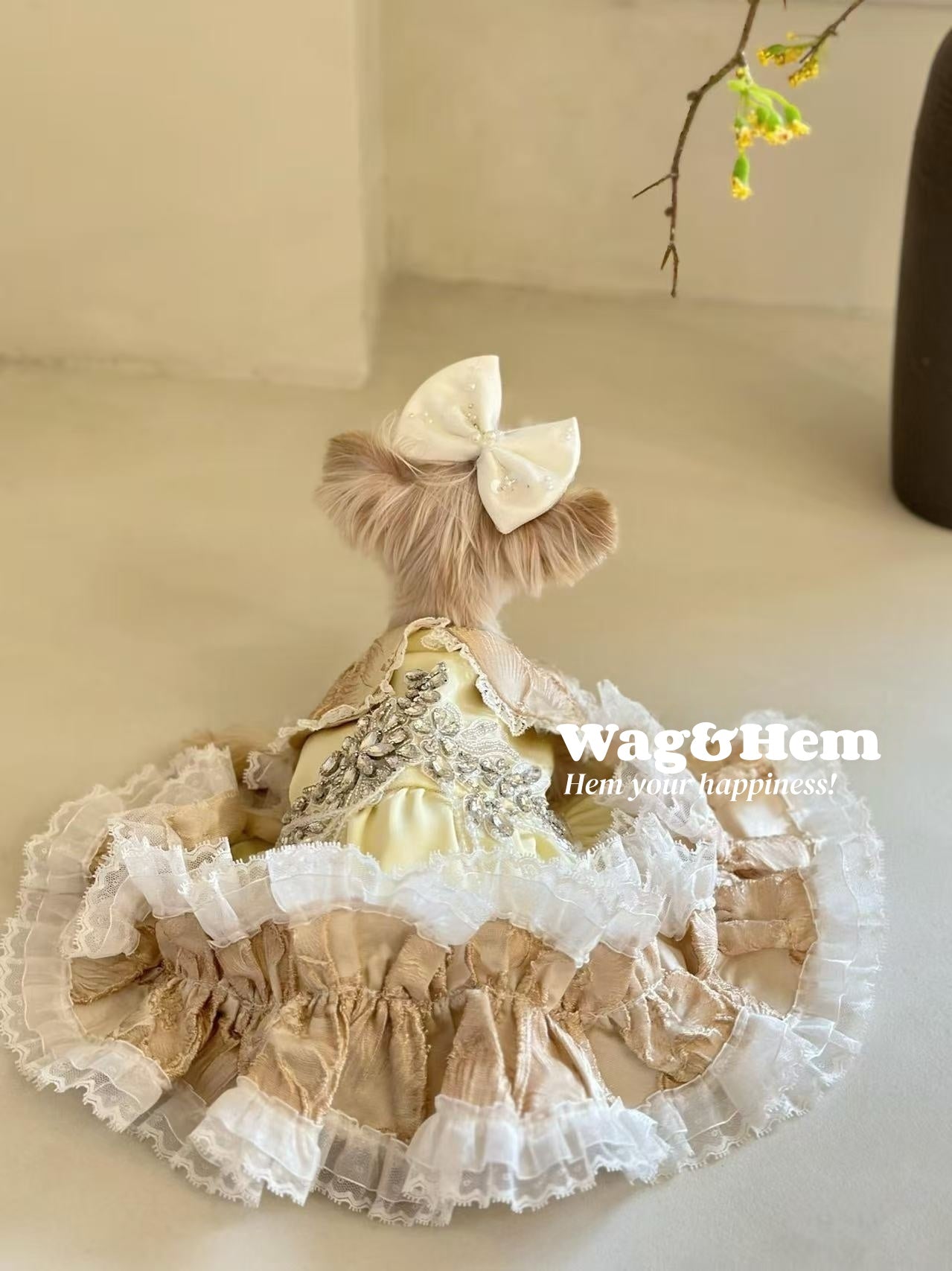 (度身訂製)「黃鑽蕾綾」高級寵物禮服裙|寵物婚禮|高端布料【UT系列】
