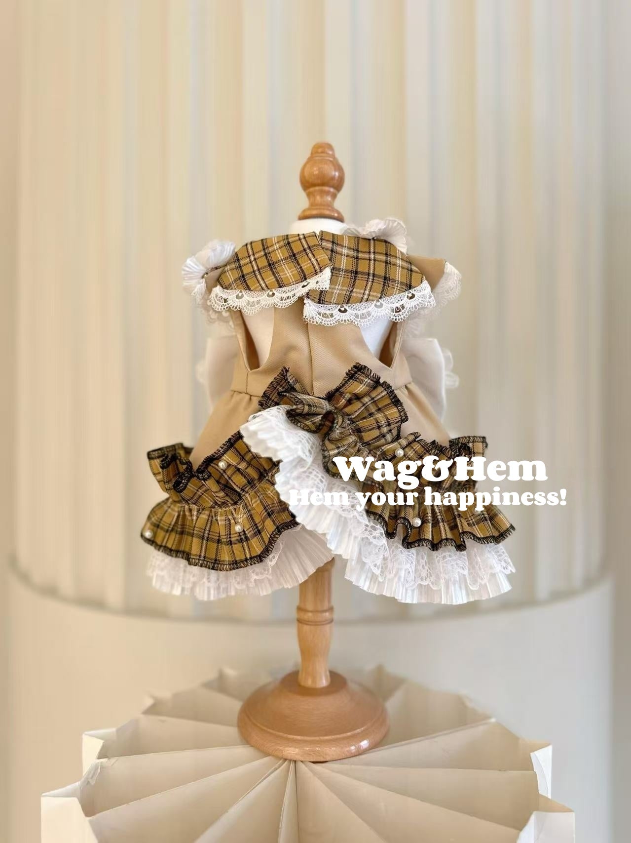 (Feito sob medida) Vestido de festa multicolorido de alta qualidade "Flor de pérola xadrez" (marrom)|Casamento de pets|Tecido premium【Série UT】