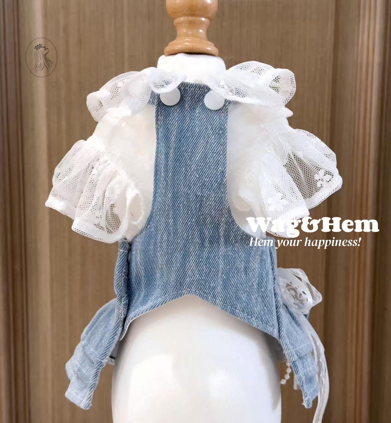 「雲雀綴羽」淺藍牛仔吊帶裙|可單穿蕾絲衫|閃鑽蕾絲結【PC系列】