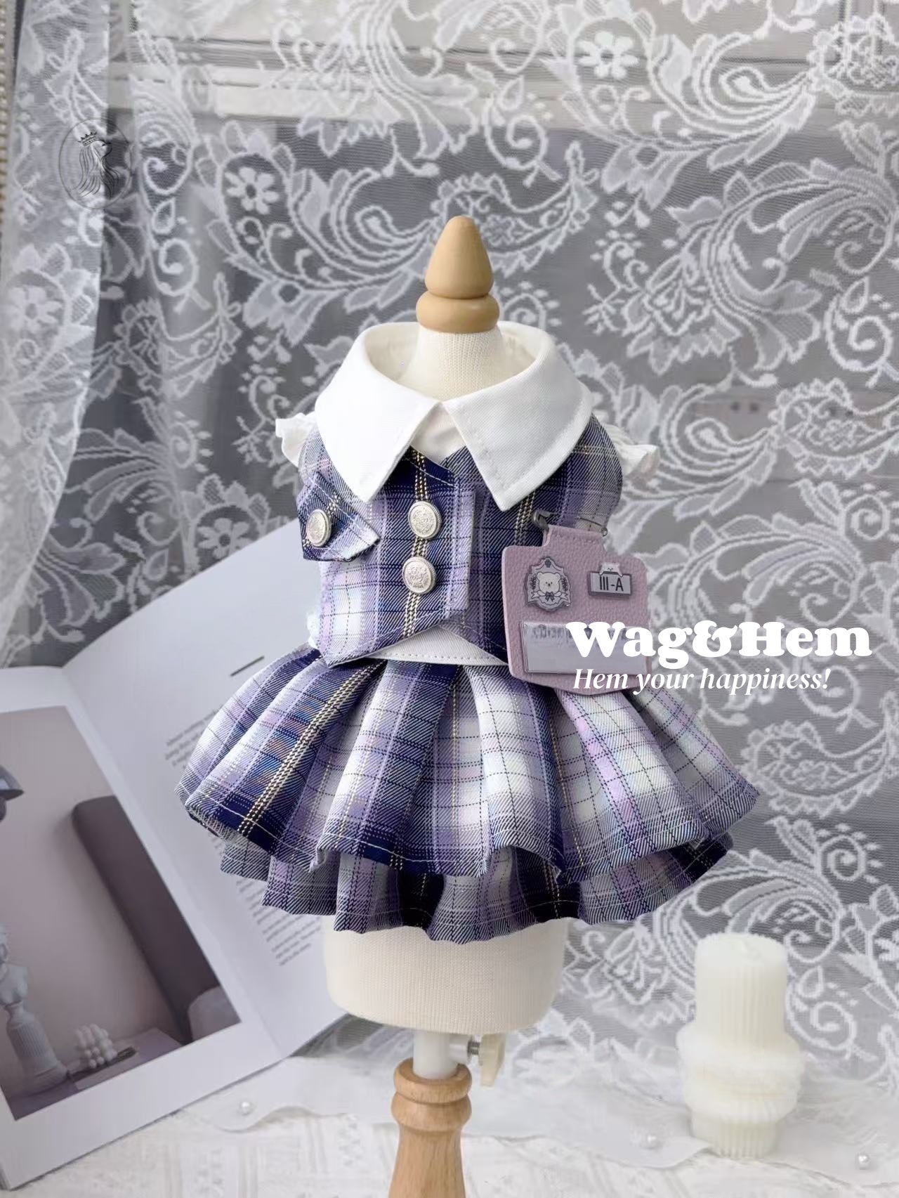 「紫町學院」紫格紋百褶裙|日系校園風格|雙排鈕扣設計【PC系列】