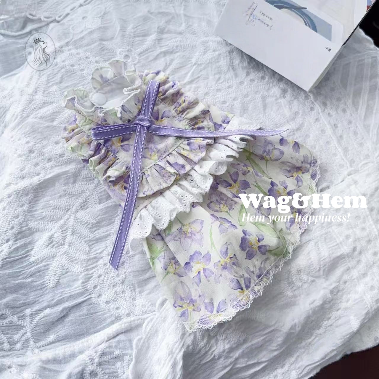 「紫蘿漫境」紫羅蘭印花裙|蓬鬆蕾絲領口|緞帶蝴蝶結【PC系列】