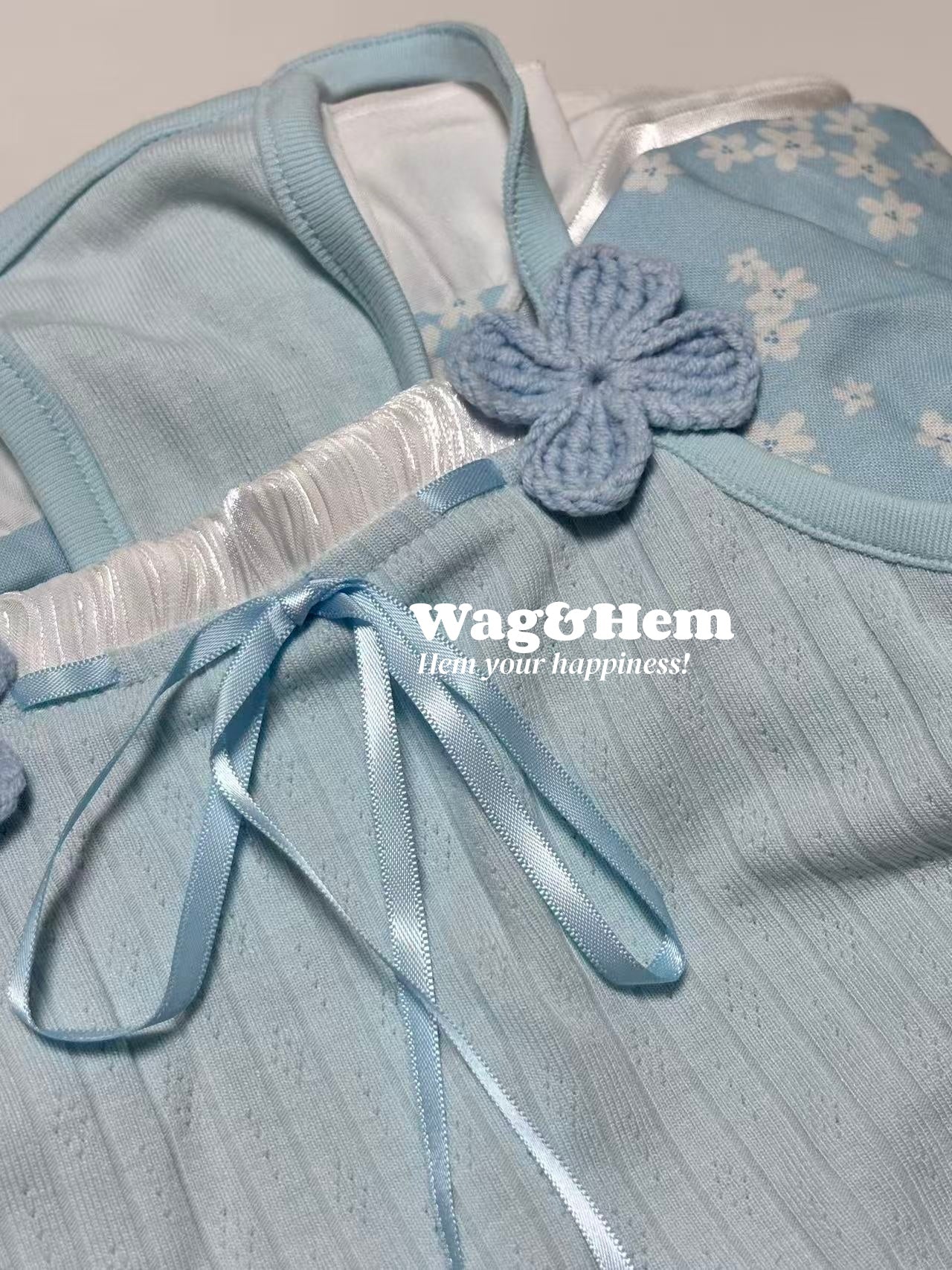 「春日藍調」淺藍坑條針織裙|清新浪漫風|透氣彈力【WH系列】