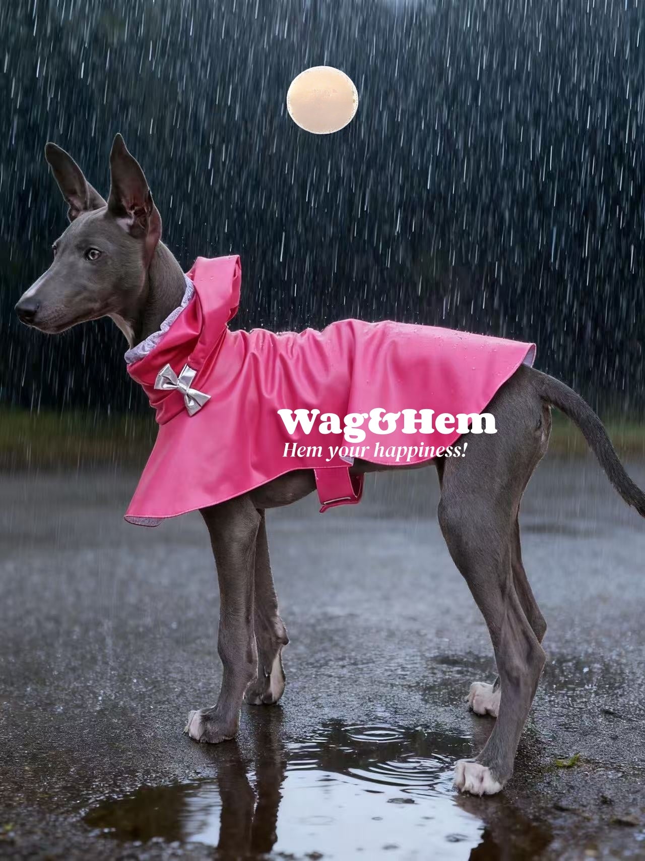 「雨天守護」亮粉色仿皮雨衣|時尚防潑水|銀色蝴蝶結【WH系列】