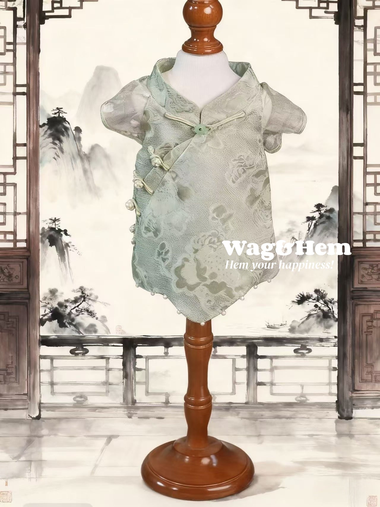 「青緹雅韻」中式真絲旗袍|寵物婚禮|高端布料【MM系列】