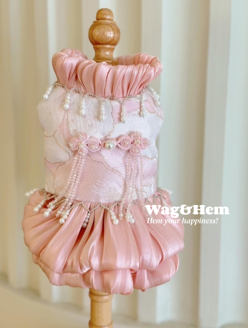 (オーダーメイド)「柔らかなシフォンの花びら」高級ペットドレススカート|ペットウェディング|高級生地【UTシリーズ】