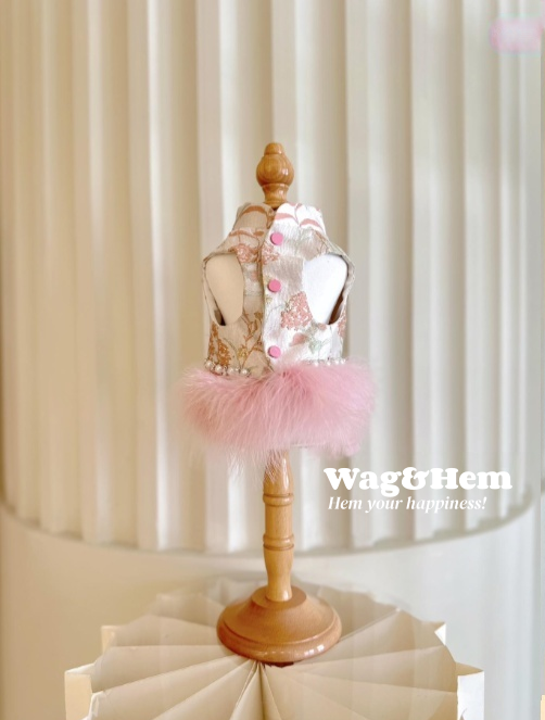 (度身訂製)「花漾羽珠」高級寵物禮服裙 (3色可選)|寵物婚禮|高端布料【UT系列】