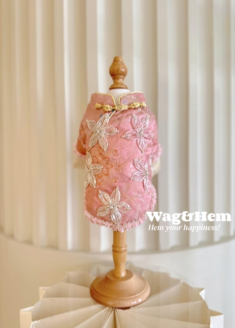 (度身訂製)「粉繡華章」高級寵物禮服裙 |寵物婚禮|高端布料【UT系列】
