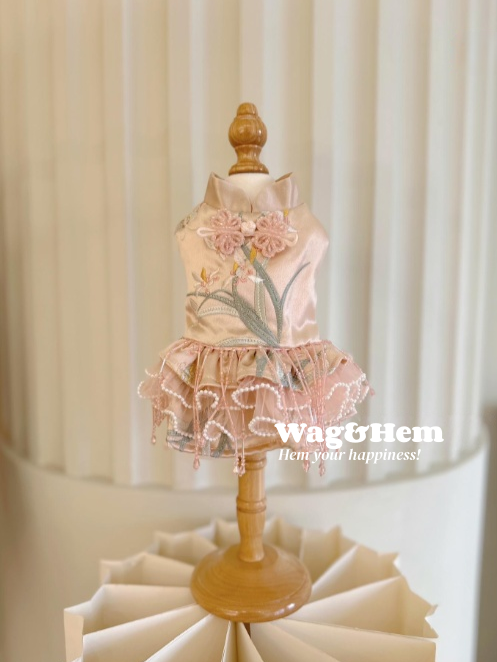 （度身訂製）蘭亭雅韻旗袍風刺繡裙 ｜寵物婚禮｜高端布料｜【UT系列】