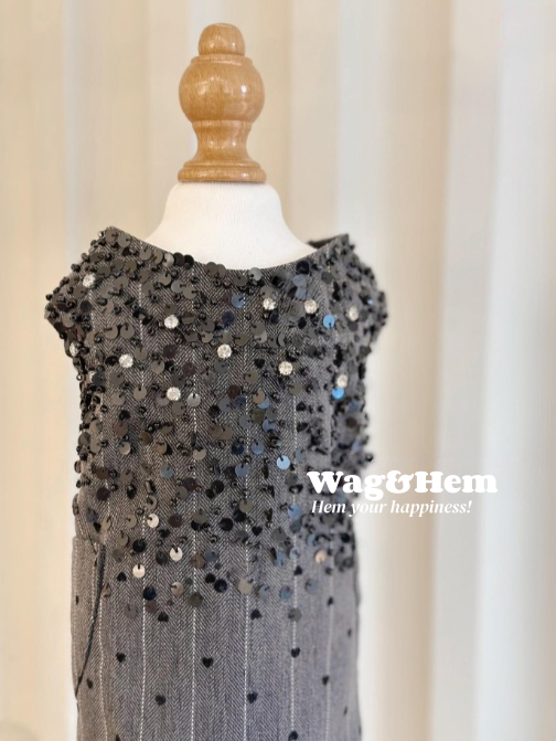 （度身訂製）「星鑽派對」經典連身裙（黑淺灰/黑深灰） ｜寵物婚禮｜高端布料｜【UT系列】