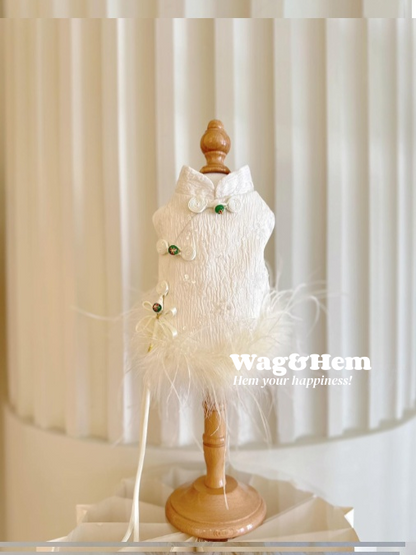 （度身訂製）「玉扣仙羽」高級寵物禮服裙 ｜寵物婚禮｜高端布料【UT系列】
