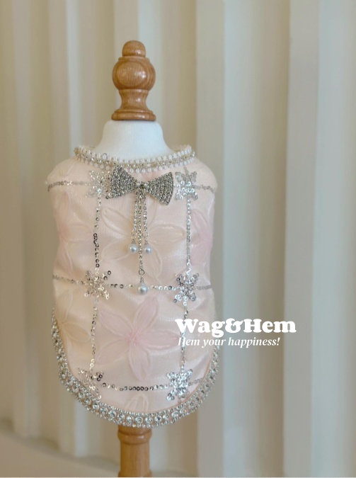 （度身訂製）「粉鑽蝶戀」高級寵物禮服裙 ｜寵物婚禮｜高端布料【UT系列】