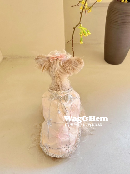（度身訂製）「粉鑽蝶戀」高級寵物禮服裙 ｜寵物婚禮｜高端布料【UT系列】