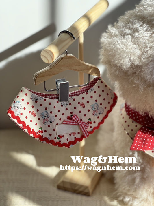 (XXS-5XL)「波點萌兔」貓狗通用口水巾｜“Polka Dot Bunny” Pet Bibs｜WAG&HEM自家生產