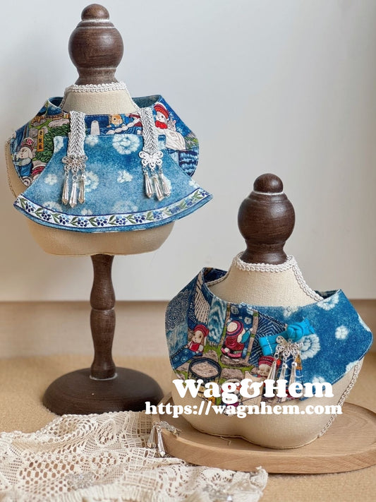 (XXS-5XL)「藍染童話」貓狗通用寵物口水巾｜“Indigo Fairy - Tale” Pet Bibs｜WAG&HEM自家生產