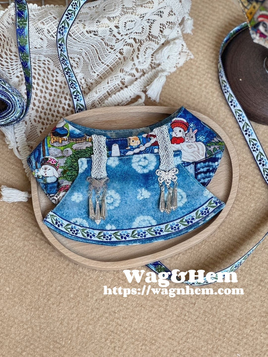 (XXS-5XL)「藍染童話」貓狗通用寵物口水巾｜“Indigo Fairy - Tale” Pet Bibs｜WAG&HEM自家生產
