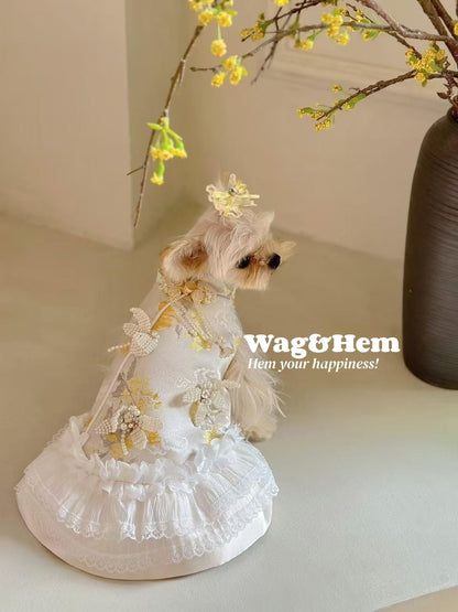 （度身訂製）「金綾花蘊」高級寵物禮服裙｜寵物婚禮｜高端布料【UT系列】