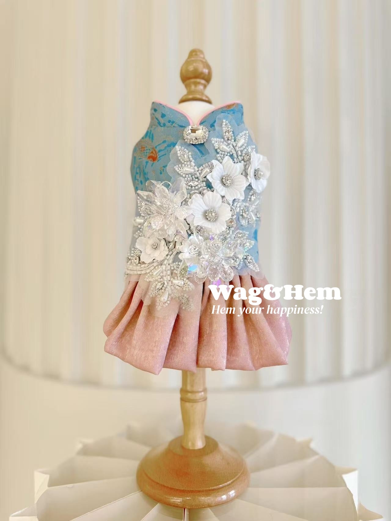 （度身訂製）「碧綾花鑽」高級寵物禮服裙｜寵物婚禮｜高端布料【UT系列】