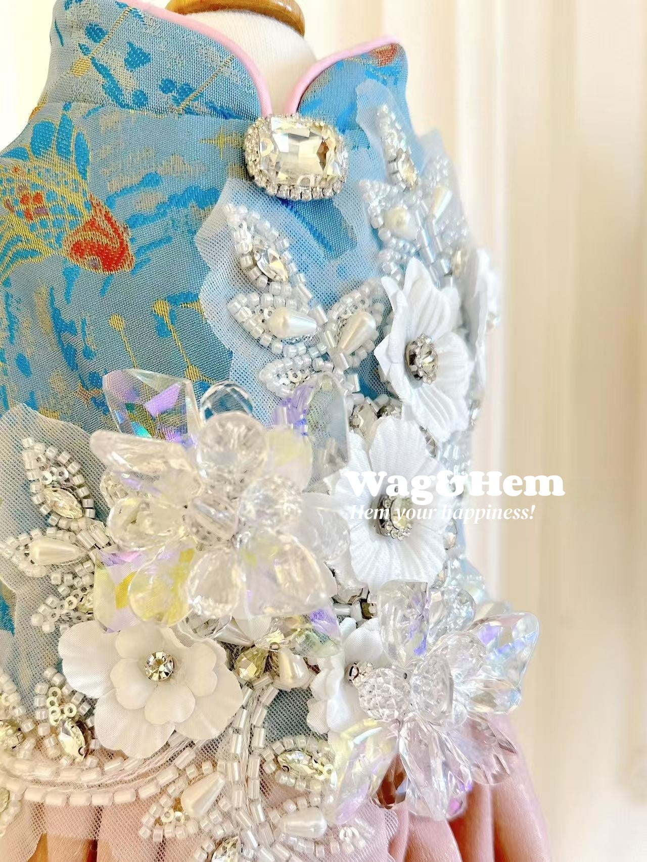 （度身訂製）「碧綾花鑽」高級寵物禮服裙｜寵物婚禮｜高端布料【UT系列】