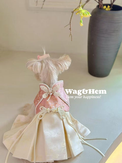 （度身訂製）「粉緹珠蜓」高級寵物禮服裙｜寵物婚禮｜高端布料【UT系列】