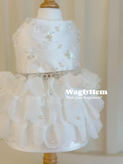 （度身訂製）「白紗珠仙」高級寵物禮服裙｜寵物婚禮｜高端布料【UT系列】