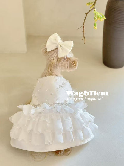 （度身訂製）「白紗珠仙」高級寵物禮服裙｜寵物婚禮｜高端布料【UT系列】