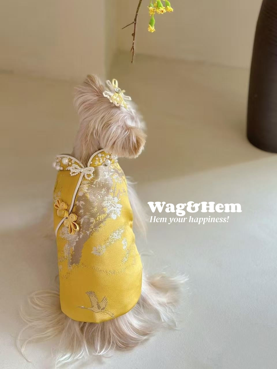 （度身訂製）「金繡珠華」高級寵物禮服裙｜寵物婚禮｜高端布料【UT系列】