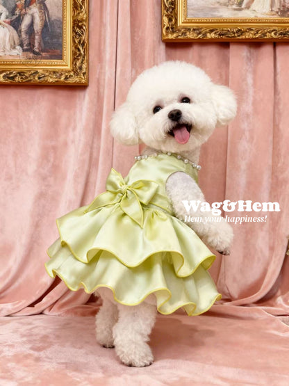 「嫩黃頌歌」法式優雅裙子｜柔和黃緞面料｜大蝴蝶結裙【PC系列】