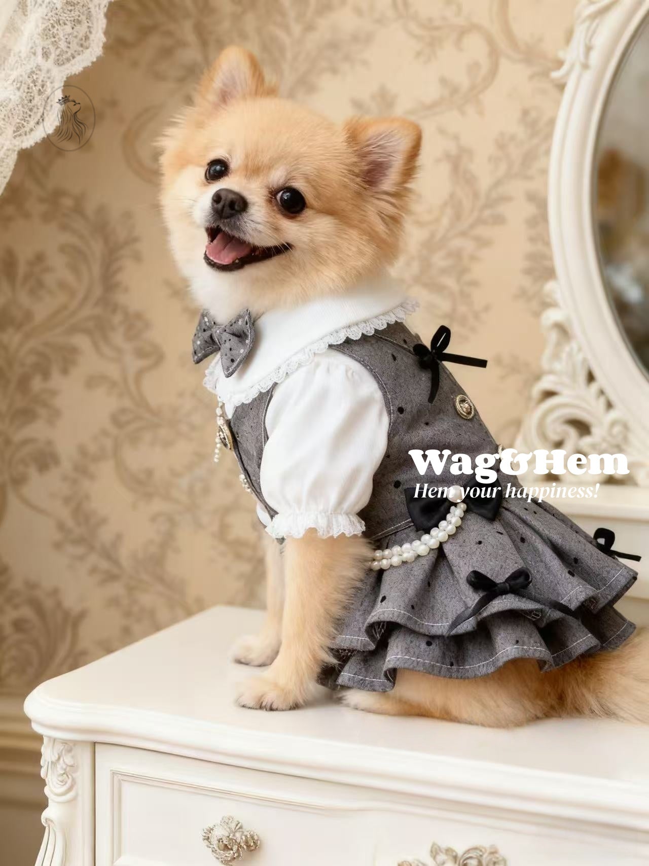 「Серый аристократ」Викторианское платье｜Серый и белый дворцовый стиль｜Кружевная юбка с драпировкой【Серия PC】