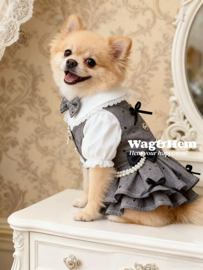 「Серый аристократ」Викторианское платье｜Серый и белый дворцовый стиль｜Кружевная юбка с драпировкой【Серия PC】