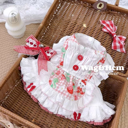 「莓語格頌」夢幻童話裙子｜萌系印花布料｜立體蕾絲裙【PC系列】