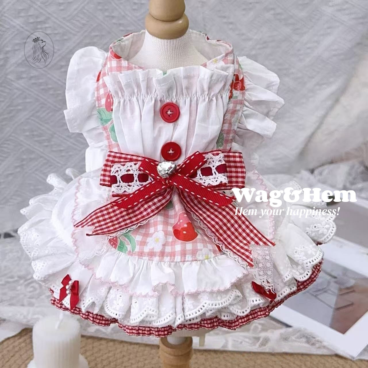 「莓語格頌」夢幻童話裙子｜萌系印花布料｜立體蕾絲裙【PC系列】