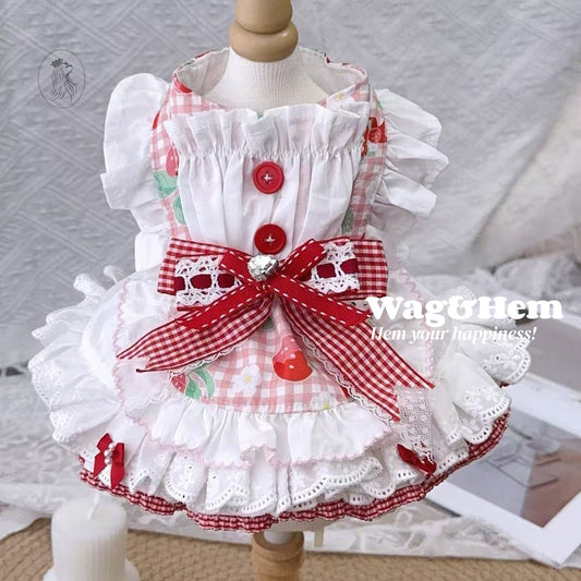 「莓語格頌」夢幻童話裙子｜萌系印花布料｜立體蕾絲裙【PC系列】