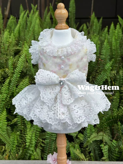 「花漾蕾紗」透氣蝴蝶結裙子｜柔和碎花布料｜透紗蕾絲裙【PC系列】