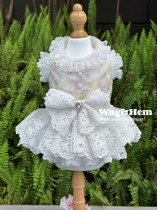 「花漾蕾紗」透氣蝴蝶結裙子｜柔和碎花布料｜透紗蕾絲裙【PC系列】