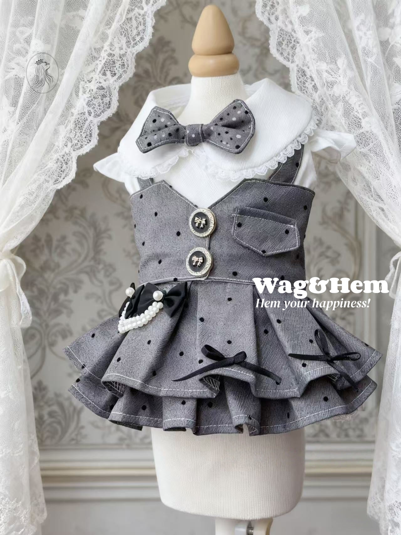 「Серый аристократ」Викторианское платье｜Серый и белый дворцовый стиль｜Кружевная юбка с драпировкой【Серия PC】