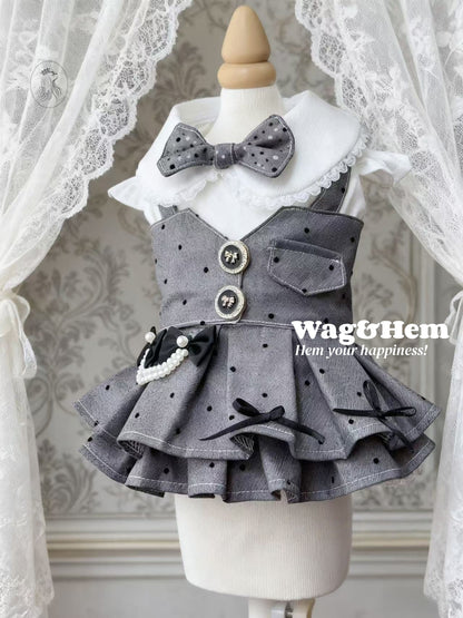 「Серый аристократ」Викторианское платье｜Серый и белый дворцовый стиль｜Кружевная юбка с драпировкой【Серия PC】