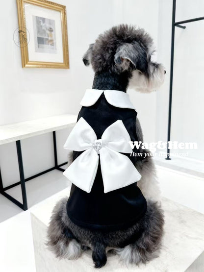 「黑鑽蝶影」鑲鑽蝴蝶結裙子｜頂級黑緞面料｜閃耀水鑽裙【PC系列】