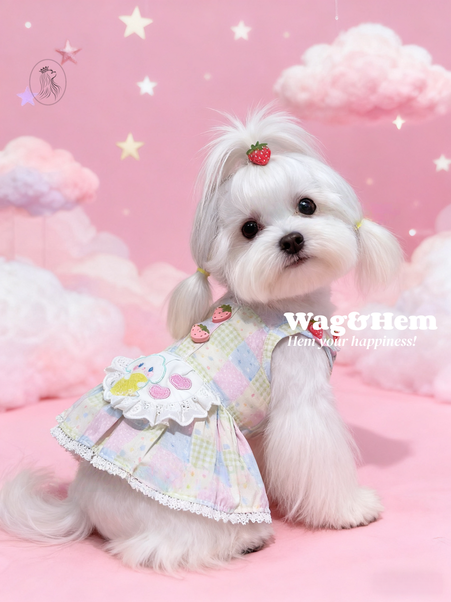 「莓果小兔」粉藍綠格紋拼接裙｜夢幻主題風｜蕾絲圍兜邊【PC系列】