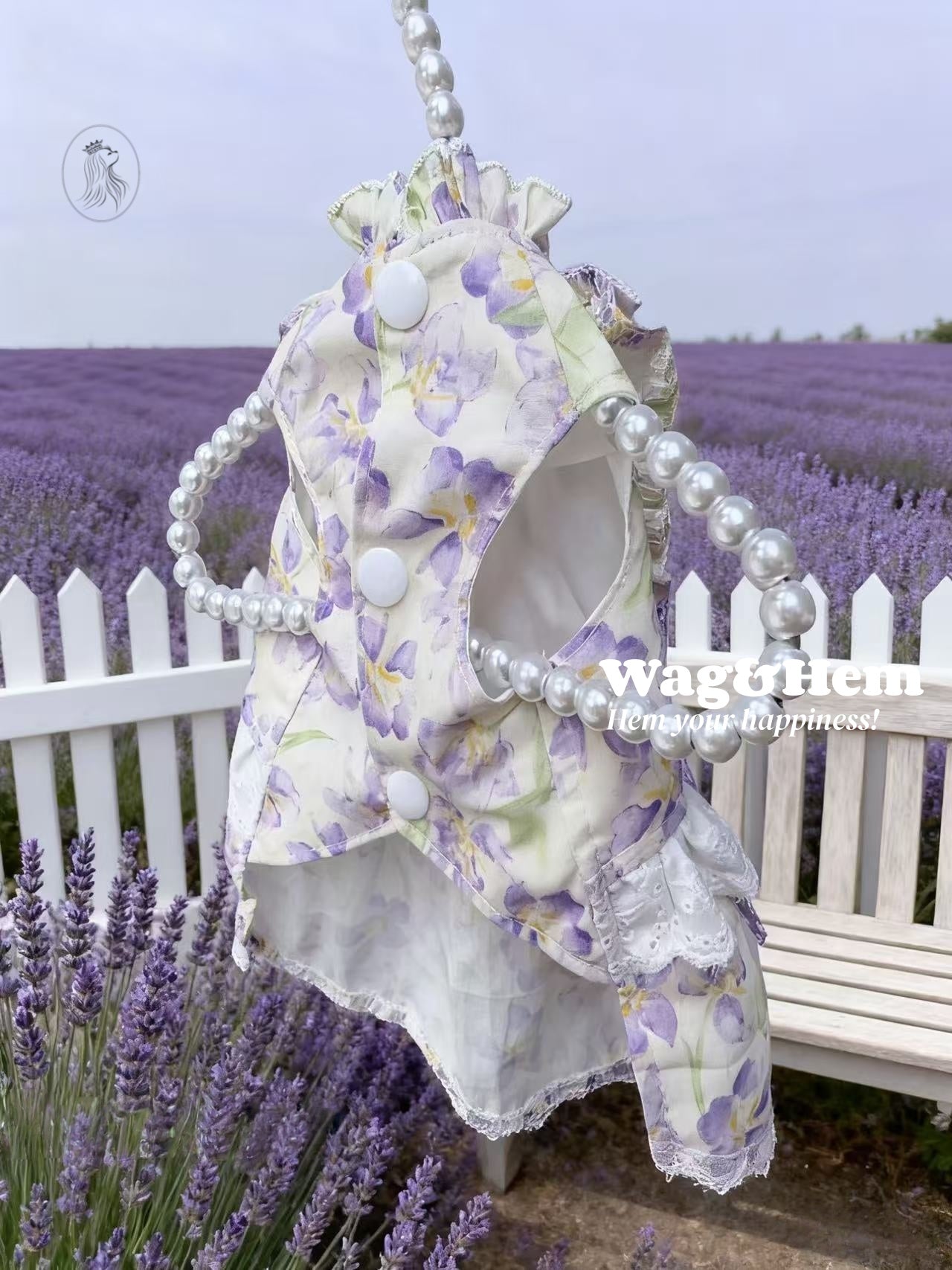 「紫蘿漫境」紫羅蘭印花裙｜蓬鬆蕾絲領口｜緞帶蝴蝶結【PC系列】