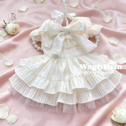 「月光舞曲」光澤米白透氣紗裙｜夢幻主題風｜層疊荷葉裙【PC系列】