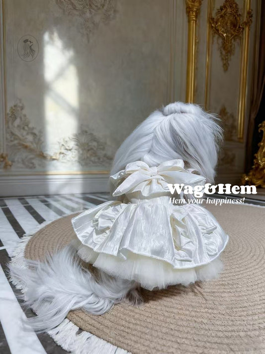 「月光舞曲」光澤米白透氣紗裙｜夢幻主題風｜層疊荷葉裙【PC系列】